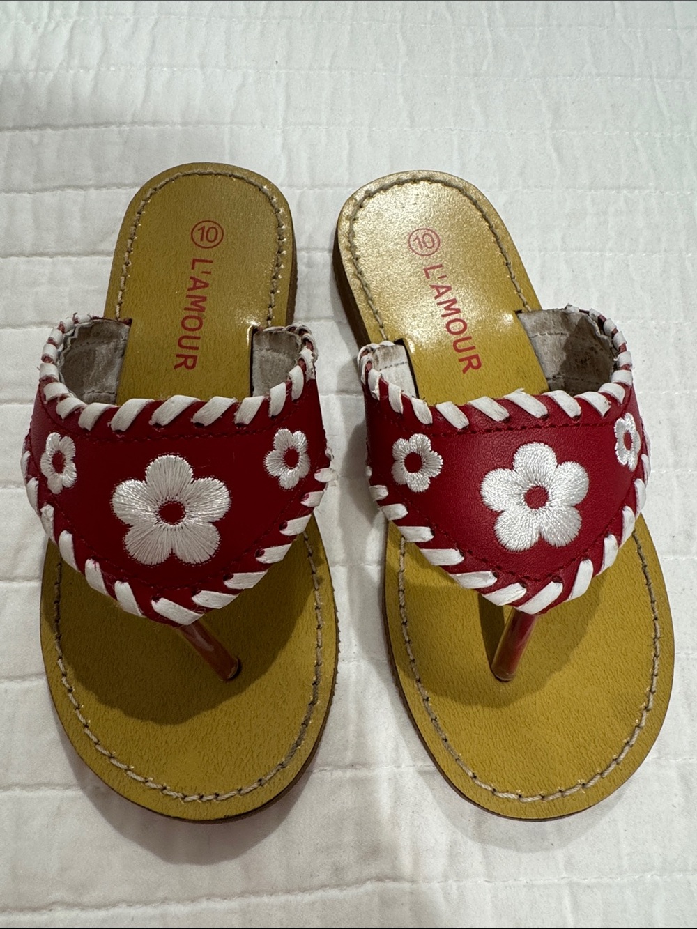 L'Amour Red and White Floral Girls' Sandals